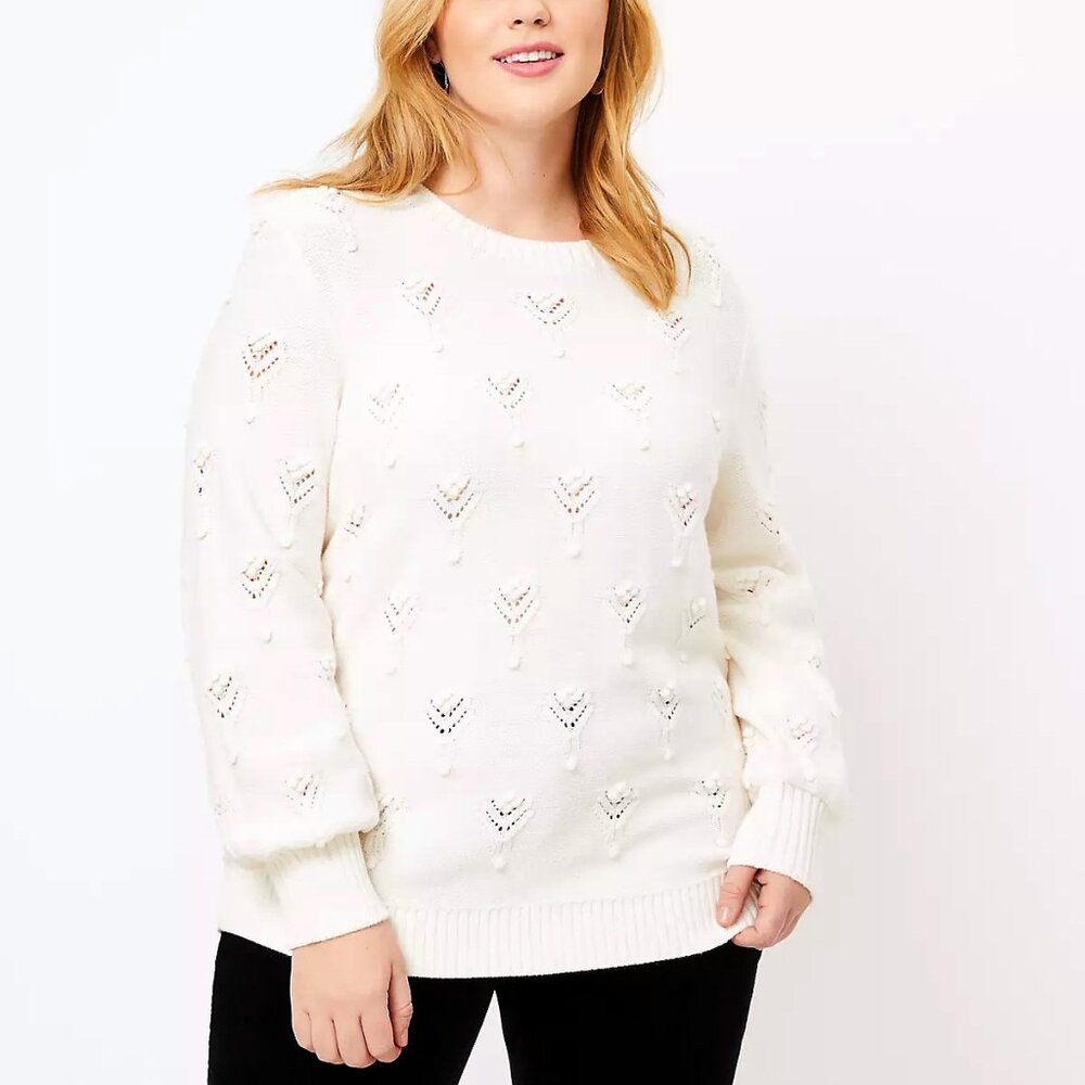 Ann Taylor LOFT Plus Bobble Pointelle Sweater White Sz 20/22 NWT